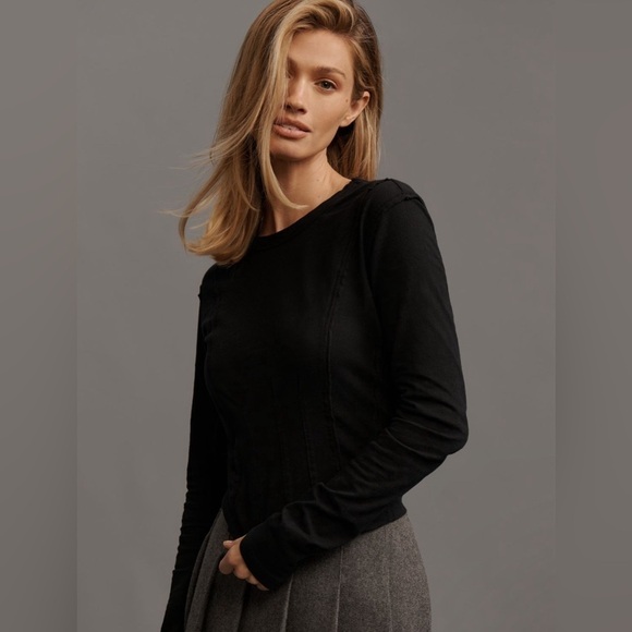 NWT! Anthropologie Black Pilcro Seamed Top - Size Medium 🟡 - Picture 4 of 5